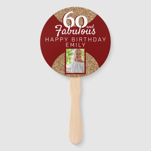 60 en Fabulous Gold Glitter 2 Foto 60e verjaardag Handwaaier (Achterkant)