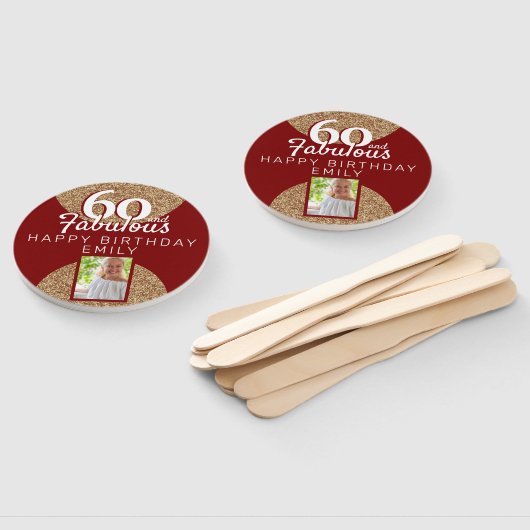 60 en Fabulous Gold Glitter 2 Foto 60e verjaardag Handwaaier (Niet-gemonteerd)