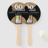 60 en Fabulous Gold Glitter 2 Foto 60e verjaardag Handwaaier (Voorkant en achterkant)