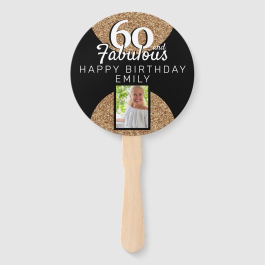 60 en Fabulous Gold Glitter 2 Foto 60e verjaardag Handwaaier (Voorkant)