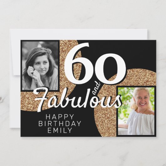 60 en Fabulous Gold Glitter 2 Foto 60e verjaardag Kaart (Voorkant)