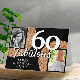 60 en Fabulous Gold Glitter 2 Foto 60e verjaardag Kaart