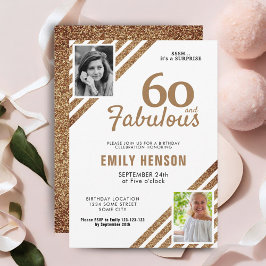 60 en Fabulous Gold Glitter 2 Foto 60e verjaardag Kaart