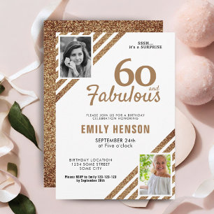 60 en Fabulous Gold Glitter 2 Foto 60e verjaardag Kaart