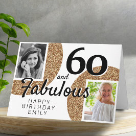 60 en Fabulous Gold Glitter 2 Foto 60e verjaardag Kaart