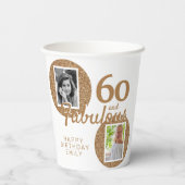 60 en Fabulous Gold Glitter 2 Foto 60e verjaardag Papieren Bekers (Achterkant)