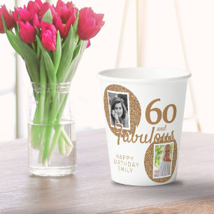60 en Fabulous Gold Glitter 2 Foto 60e verjaardag Papieren Bekers