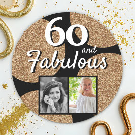 60 en Fabulous Gold Glitter 2 Foto 60e verjaardag Ronde Sticker