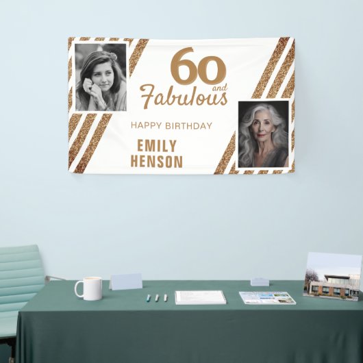 60 en Fabulous Gold Glitter 2 Foto 60e verjaardag Spandoek (Beurs)