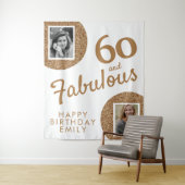 60 en Fabulous Gold Glitter 2 Foto 60e verjaardag Wandkleed (In situ)