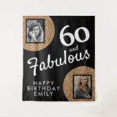 60 en Fabulous Gold Glitter 2 Foto 60e verjaardag Wandkleed (Voorkant)