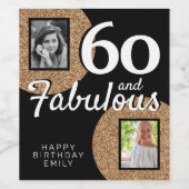 60 en Fabulous Gold Glitter 2 Foto 60e verjaardag Wijn Etiket (Enkel label)
