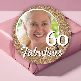 60 en Fabulous Gold Glitter 60th Birthday Foto Ronde Sticker