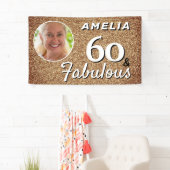 60 en Fabulous Gold Glitter 60th Birthday Foto Spandoek (Insitu)