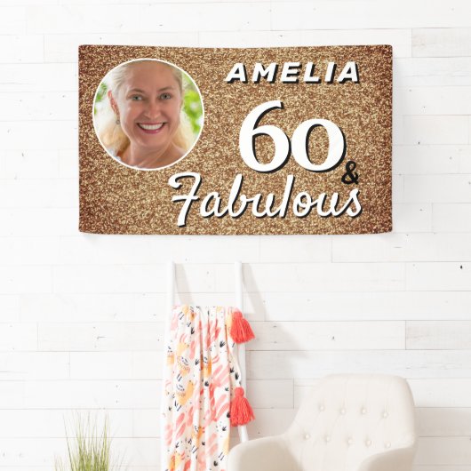 60 en Fabulous Gold Glitter 60th Birthday Foto Spandoek (Insitu)
