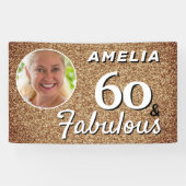 60 en Fabulous Gold Glitter 60th Birthday Foto Spandoek (Horizontaal)