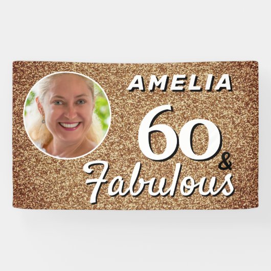 60 en Fabulous Gold Glitter 60th Birthday Foto Spandoek (Horizontaal)