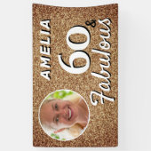 60 en Fabulous Gold Glitter 60th Birthday Foto Spandoek (Verticaal)