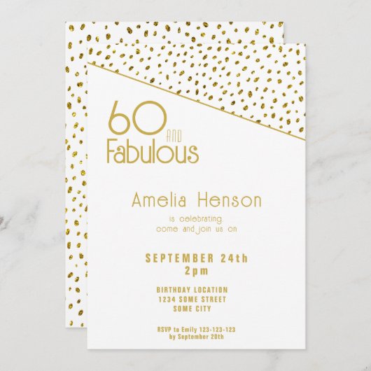 60 en Fabulous Gold Glitter 60th Birthday Kaart (Voorkant / Achterkant)