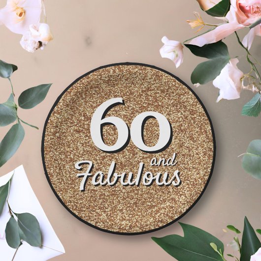 60 en Fabulous Gold Glitter 60th Birthday Papieren Bordje