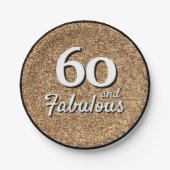 60 en Fabulous Gold Glitter 60th Birthday Papieren Bordje (Voorkant)