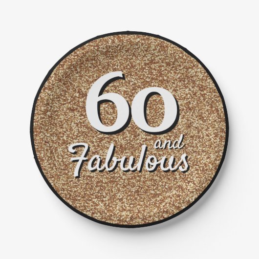 60 en Fabulous Gold Glitter 60th Birthday Papieren Bordje (Voorkant)