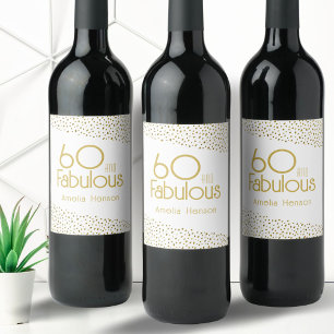 60 en Fabulous Gold Glitter 60th Birthday Wijn Etiket