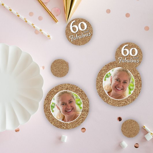 60 en Fabulous Gold Glitter Photo 60th Birthday Confetti