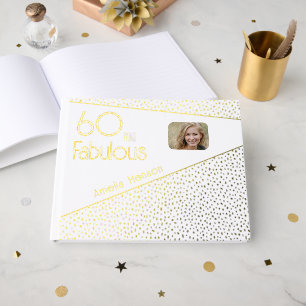 60 en Fabulous Gold Glitter Photo 60th Birthday Gastenboek