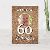 60 en Fabulous Gold Glitter Photo 60th Birthday Kaart (Voorkant)