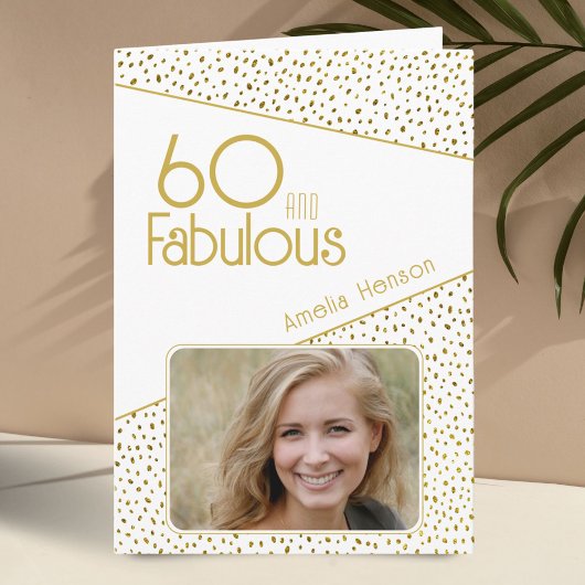 60 en Fabulous Gold Glitter Photo 60th Birthday Kaart