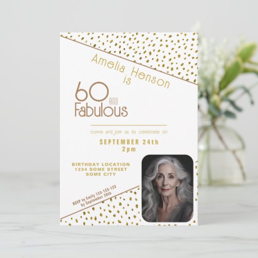 60 en Fabulous Gold Glitter Photo 60th Birthday Kaart (Staand voorkant)