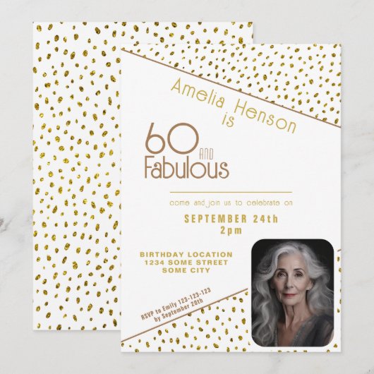 60 en Fabulous Gold Glitter Photo 60th Birthday Kaart (Voorkant / Achterkant)
