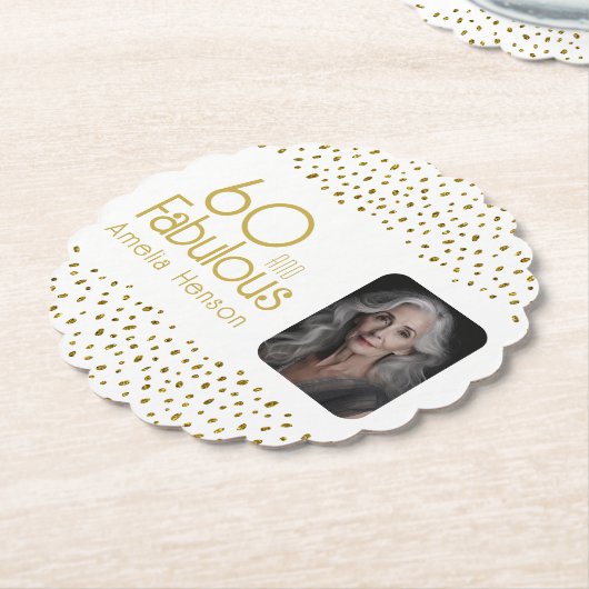 60 en Fabulous Gold Glitter Photo 60th Birthday Kartonnen Onderzetters (Gekanteld)