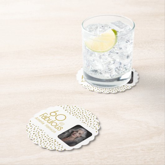 60 en Fabulous Gold Glitter Photo 60th Birthday Kartonnen Onderzetters (Insitu)