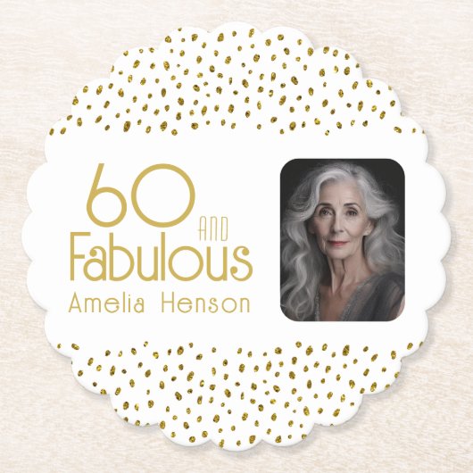 60 en Fabulous Gold Glitter Photo 60th Birthday Kartonnen Onderzetters (Voorkant)
