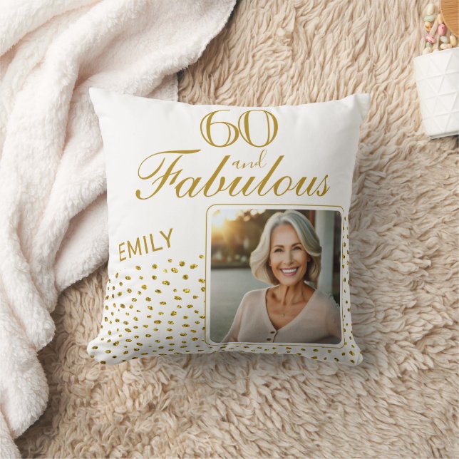 60 en Fabulous Gold Glitter Photo 60th Birthday Kussen (Deken)