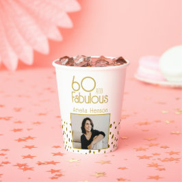 60 en Fabulous Gold Glitter Photo 60th Birthday Papieren Bekers