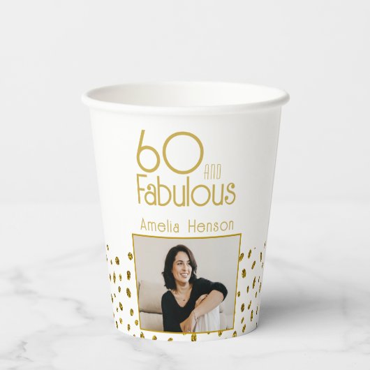 60 en Fabulous Gold Glitter Photo 60th Birthday Papieren Bekers (Achterkant)