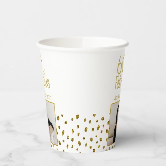 60 en Fabulous Gold Glitter Photo 60th Birthday Papieren Bekers (Links)