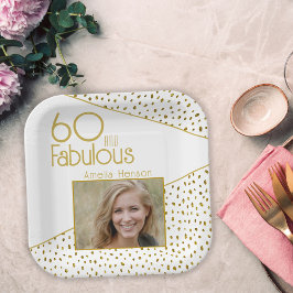 60 en Fabulous Gold Glitter Photo 60th Birthday Papieren Bordje
