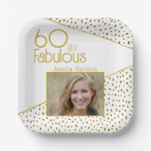 60 en Fabulous Gold Glitter Photo 60th Birthday Papieren Bordje (Voorkant)