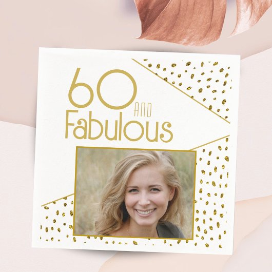 60 en Fabulous Gold Glitter Photo 60th Birthday Servet