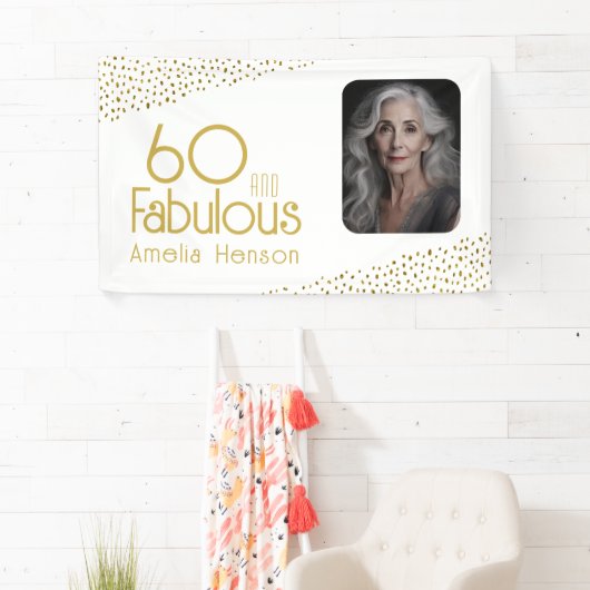 60 en Fabulous Gold Glitter Photo 60th Birthday Spandoek (Insitu)