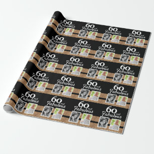 60 en Fabulous Gouden Glitter 2 Foto 60e Verjaarda Cadeaupapier