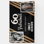 60 en Fabulous Gouden Glitter 2 Foto 60e Verjaarda Spandoek (Verticaal)