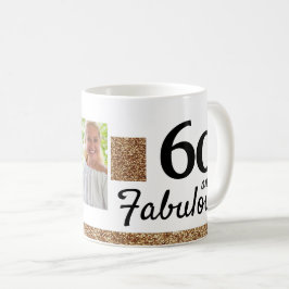 60 en Fabulous Gouden Glitter 2 Foto 60ste Verjaar Koffiemok