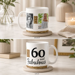 60 en Fabulous Gouden Glitter 2 Foto 60ste Verjaar Koffiemok