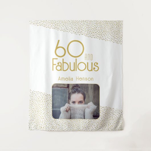 60 en Fabulous Gouden Glitter 60ste Verjaardag Fot Wandkleed (Voorkant)