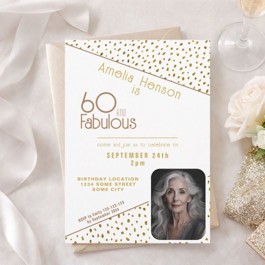 60 en Fabulous Gouden Glitter Foto 60e Verjaardag Kaart
